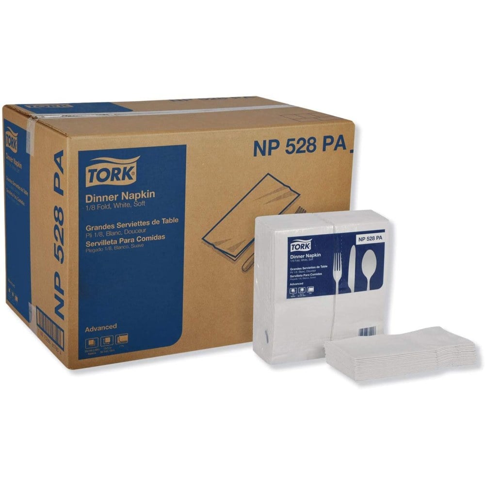 TORK White Soft Dinner Napkin 1/8 Fold 2 Ply Tall Fold 16.75in Width x 15in Length White 100 Pack 28 / Carton MPN:NP528PA