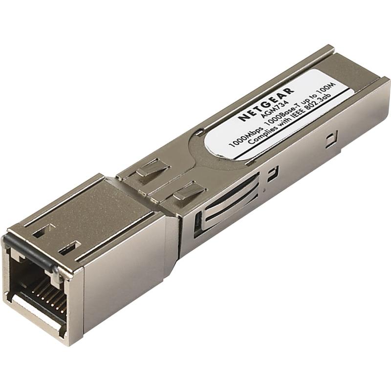 Netgear ProSafe AGM734 SFP Module - For Data Networking - 1 x RJ-45 1000Base-T LAN - Twisted PairGigabit Ethernet - 1000Base-T0.10 km Maximum Distance MPN:AGM734-10000S