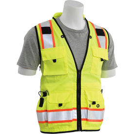 ERB® S252C ANSI Class 2 Deluxe Mesh/Solid Surveyor Vest Zipper Closure XL Hi-Viz Lime WEL62387HLXL
