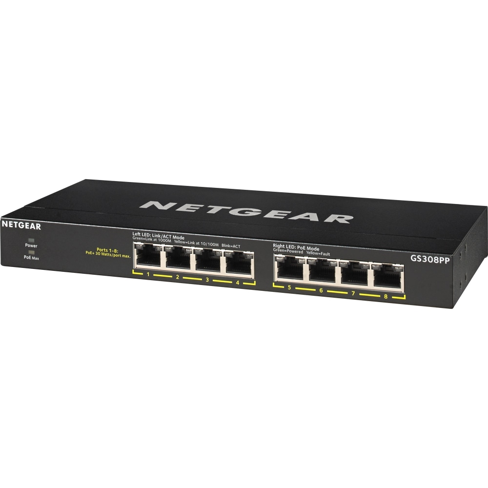 Netgear GS308PP Ethernet Switch - 8 Ports - 2 Layer Supported - Twisted Pair - Desktop, Wall Mountable, Rac - GS308PP100NAS MPN:GS308PP-100NAS