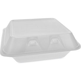 Pactiv Evergreen SmartLock Foam Hinged Lid Container Medium 3 Compartments 8x8.5x3 White 150/CT YHLW08030000