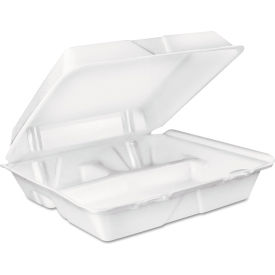 Dart® Foam Hinged Lid Container 3 Compartments 8 oz 9x9.4x3 White 100/Sleeve 2 Sleeves/CT 90HT3R