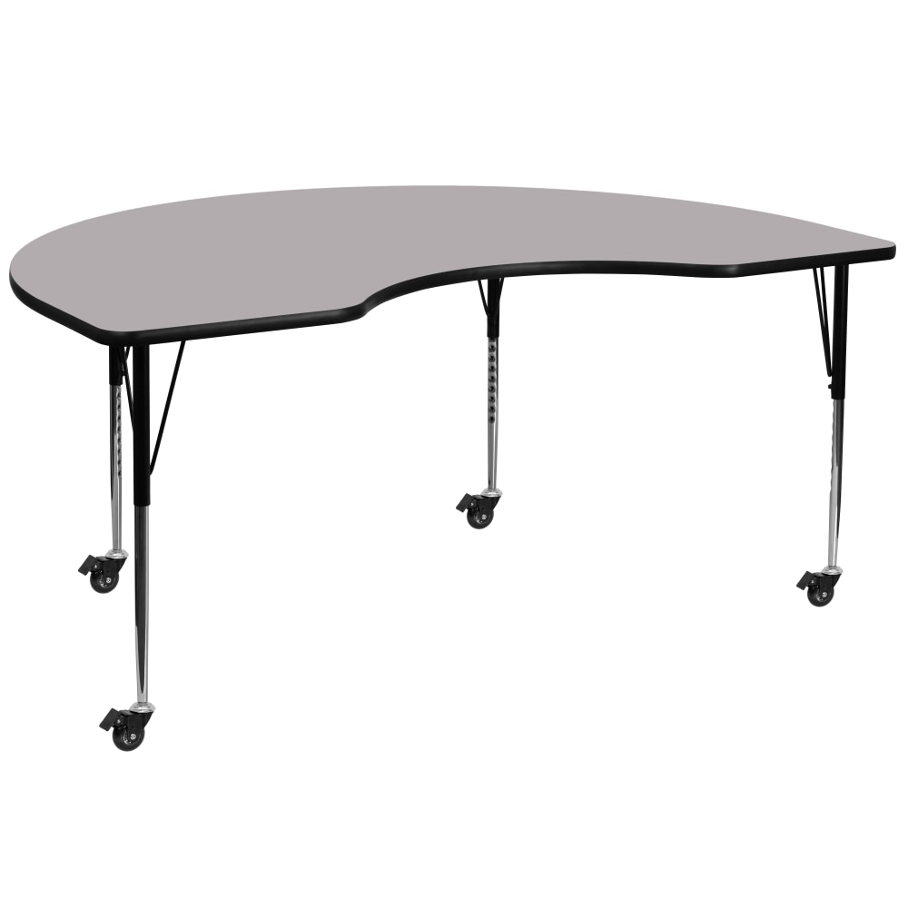 Flash Furniture Mobile 72inW Kidney Laminate Activity Table With Standard Height-Adjustable Legs, Gray MPN:XUA4872KIDGYTAC