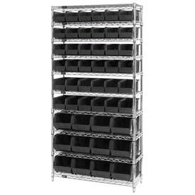GoVets™ Chrome Wire Shelving With 48 Giant Plastic Stacking Bins Black 36x14x74 925BK268