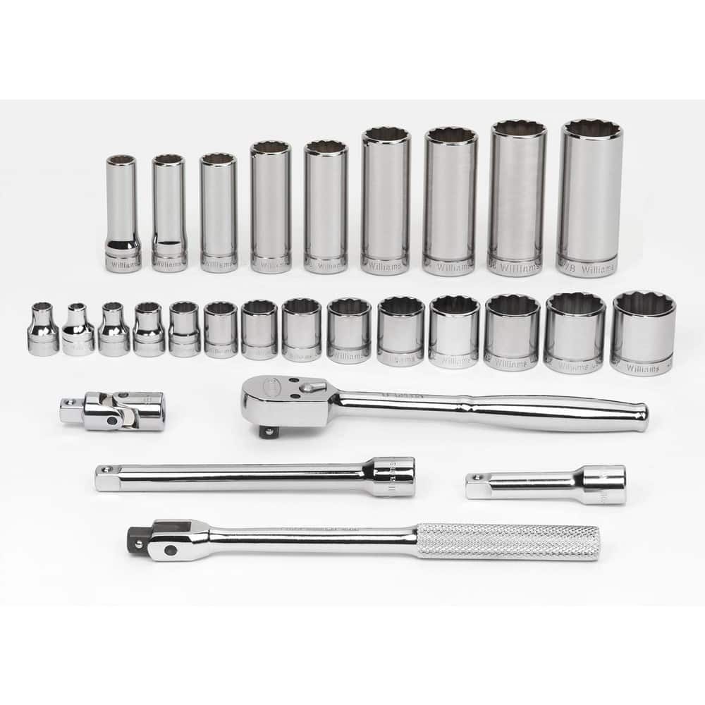 Socket Sets, Set Type: Deep, Standard , Drive Size: 3/8 , Container Type: Metal Box , Number Of Pieces: 28  MPN:JHWWSB-28FTB