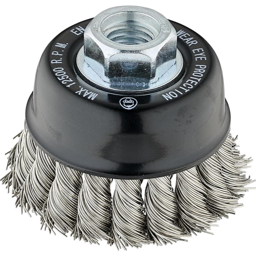 Cup Brushes, Brush Diameter (Decimal Inch): 2-3/4 , Brush Type: Knotted , Fill Material: Stainless Steel , Arbor Type: Threaded Arbor  MPN:70652
