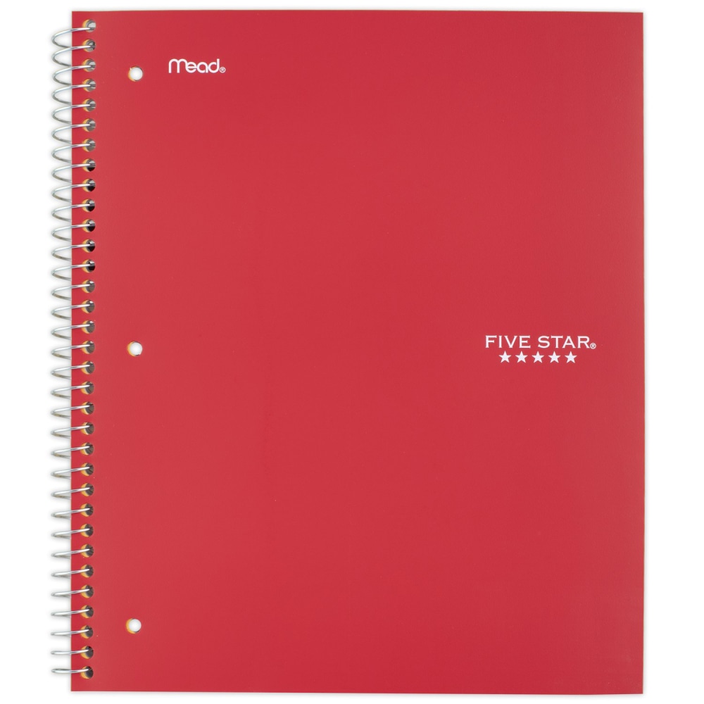Five Star Wirebound Notebook, 8in x 10-1/2in, 1 Subject, Wide Ruled, 100 Sheets, Fire Red MPN:930010CK1-ECM