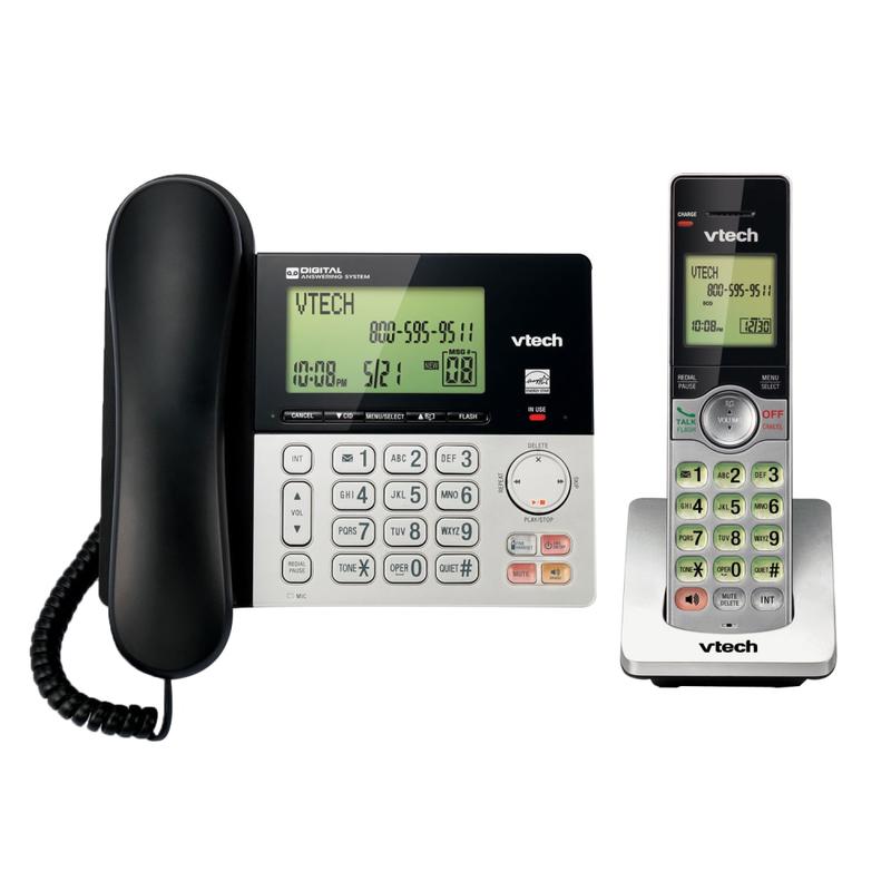 VTech CS6949 DECT 6.0 Standard Phone - Black, Silver - Cordless - Corded - 1 x Phone Line - Speakerphone - Answering Machine - Hearing Aid Compatible (Min Order Qty 2) MPN:CS6949