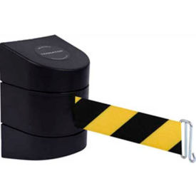 Tensabarrier®Warehouse Retractable Belt Barrier 15' Blk/Yellow Belt Rack Mount Black Case 897-15-W-33-NO-D4X-A