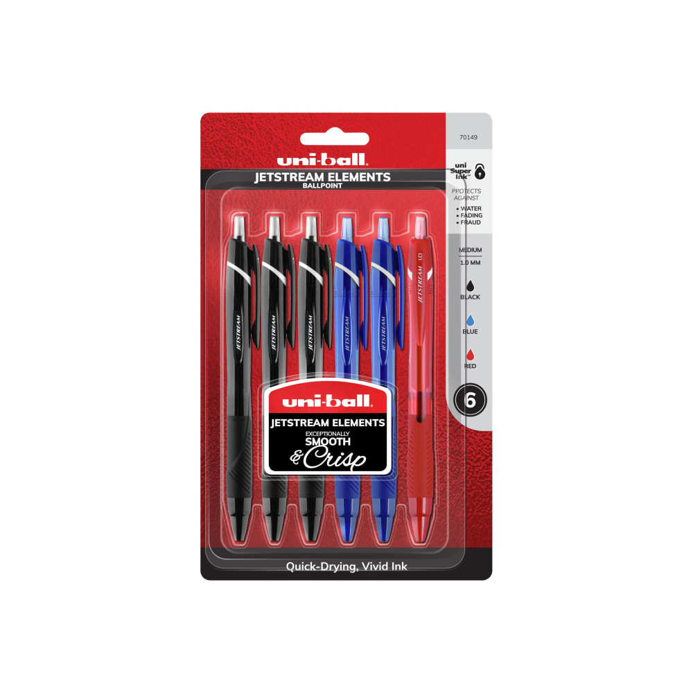 Uni-ball JETSTREAM ELEMENTS - Ballpoint pen - black, red, blue - 0.7 mm - medium - retractable (pack of 6) MPN:70149