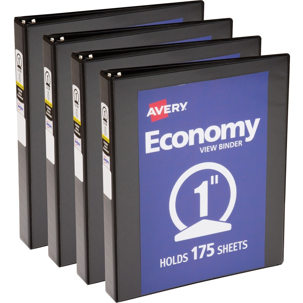 Avery Economy View Binder, 1in Ring, 8 1/2in x 11in, Black, Pack Of 4 MPN:05710BD