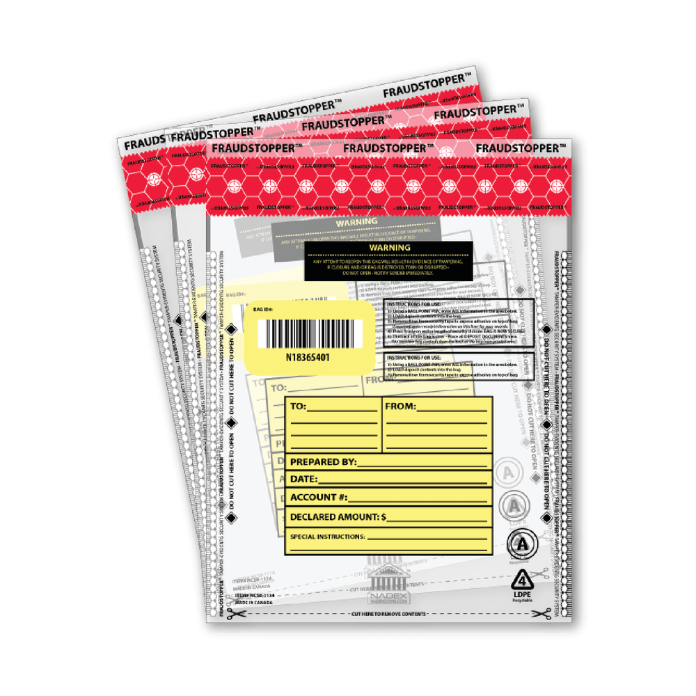 Nadex Tamper-Evident Deposit Bags, 9in x 12in, Clear, Pack Of 25 Bags (Min Order Qty 4) MPN:NCS8-1174