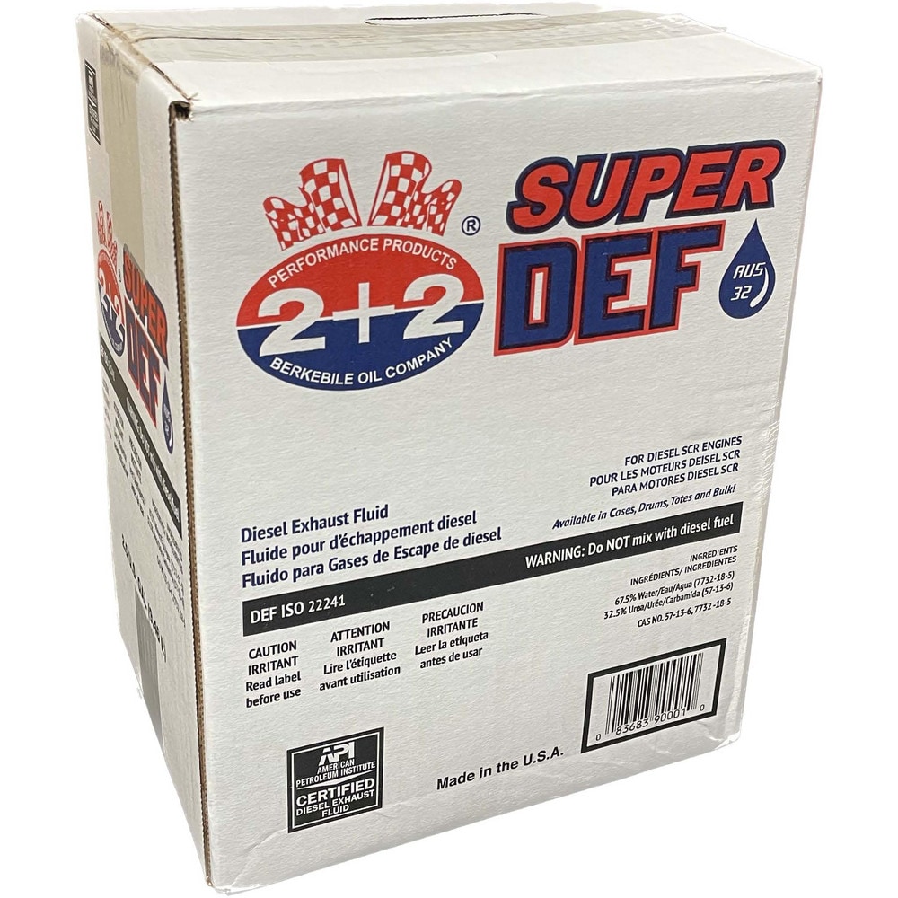 Diesel Exhaust Fluid; Container Size: 2.5gal; Features: Changes diesel exhaust emissions into nitrogen and water.; Container Type: Jug; For Use With: Diesel Engines; Standards: AUS 32;DIN 70070:2005;ISO 22241-1:2005; UNSPSC Code: MPN:BDEF25