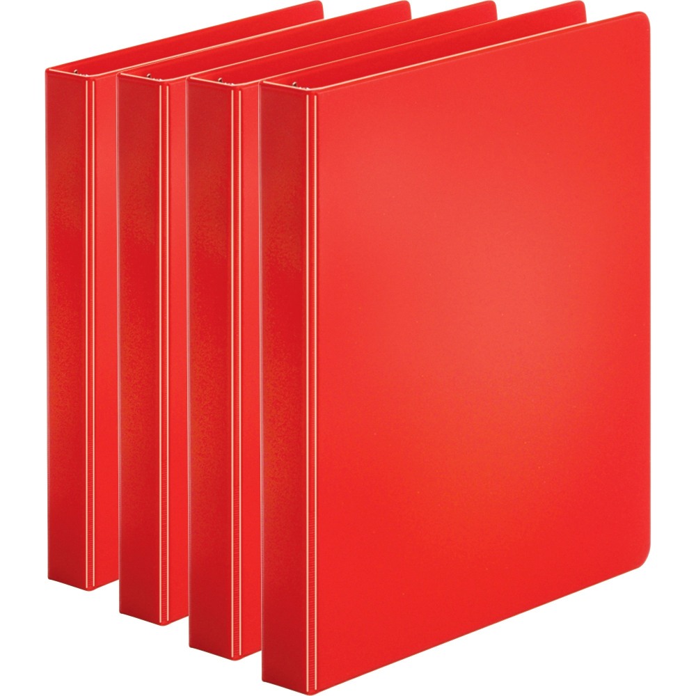 Business Source Basic Round Ring Binders, 1in Ring, 8 1/2in x 11in, Red, Pack Of 4 MPN:28550BD