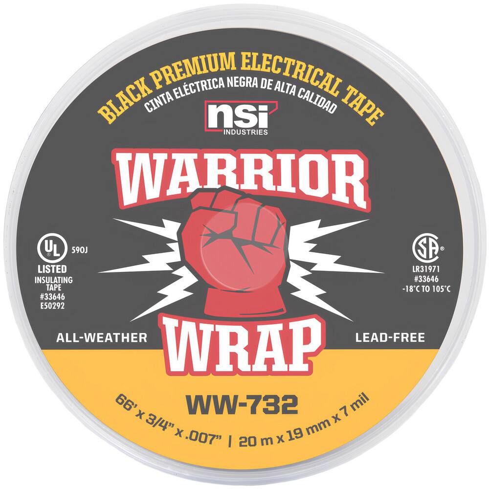 Electrical Tape, Tape Material: Vinyl , Width (Inch): 3/4 , Thickness (mil): 7.0000 , Color: Black , Series: Professional +  MPN:WW-732