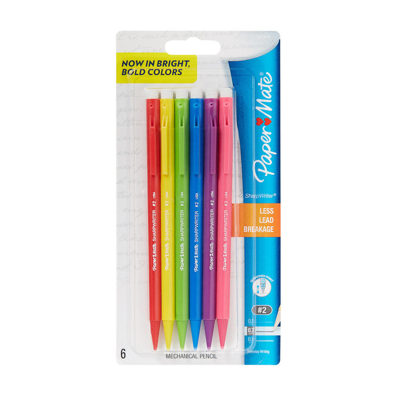 Paper Mate Sharpwriter Mechanical Pencils, #2 Lead, 0.7 mm, Assorted Barrel Colors, Pack Of 6 MPN:1887895