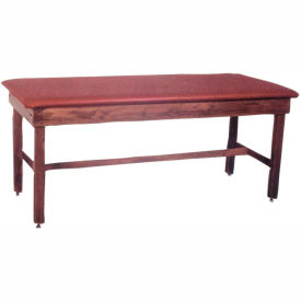 Wooden Treatment Table with H-Brace Blue Upholstery Natural Frame 78