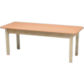 Wooden Treatment Table Blue Upholstery Natural Frame 78
