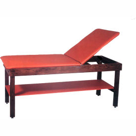 Wooden Treatment Table with Shelf & Rising Back Blue Upholstery Natural Frame 72