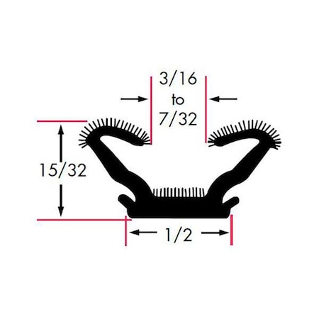 Edge Trim, EPDM, 8 ft Length, 1/2 in Overall Width, Style: Window Channel MPN:0452-8