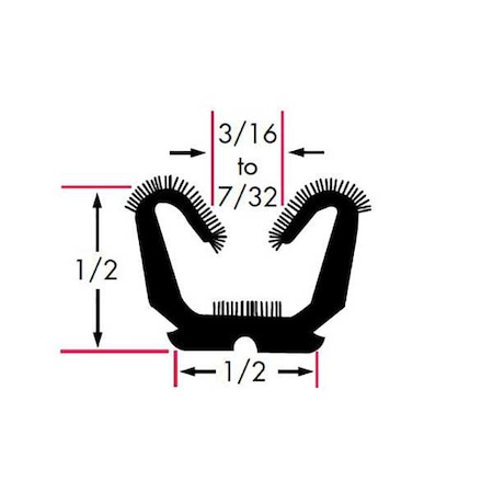 Edge Trim, EPDM, 8 ft Length, 1/2 in Overall Width, Style: Window Channel MPN:0636-8