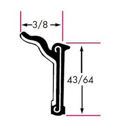 Edge Trim, Beltline Without Stainless Steel Bead Rigid Flocked Lining Rubber Covered, 8 ft Length MPN:1181-4X2