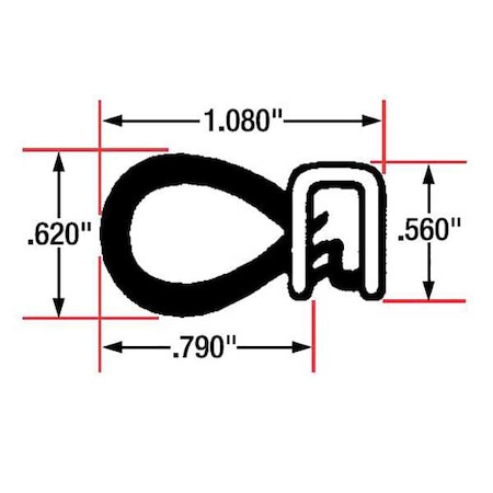 Trim Seal, EPDM, 10 ft Length, 1 1/16 in Overall Width, Style: Side Bulb MPN:1364-10