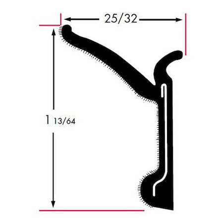 Edge Trim, Beltline Without Stainless Steel Bead Rigid Flocked Lining Rubber Covered, 8 ft Length MPN:1369-4X2