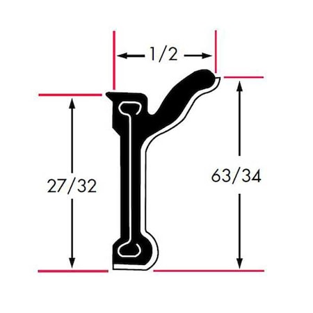 Edge Trim, Beltline Without Stainless Steel Bead Rigid Flocked Lining Rubber Covered, 8 ft Length MPN:1457-4X2