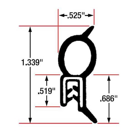 Trim Seal, EPDM, 82 ft Length, 1/2 in Overall Width, Style: Top Bulb MPN:1609-82