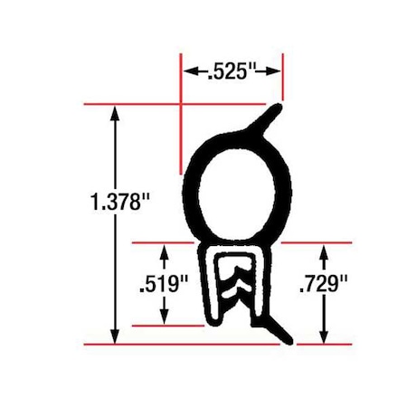 Trim Seal, EPDM, 82 ft Length, 1/2 in Overall Width, Style: Top Bulb MPN:1611-82