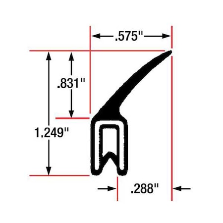 Trim Seal, EPDM, 10 ft Length, 9/16 in Overall Width, Style: Top Flap Seal MPN:1612-10