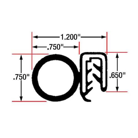Trim Seal, EPDM, 10 ft Length, 1 3/16 in Overall Width, Style: Side Bulb MPN:1616-10