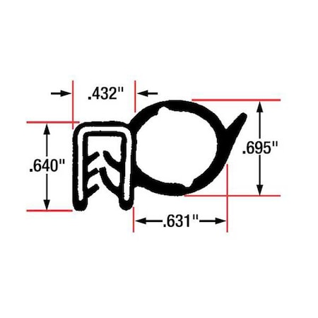 Trim Seal, EPDM, 10 ft Length, 1 1/16 in Overall Width, Style: Side Bulb MPN:1809-10