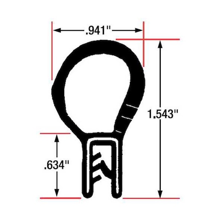 Trim Seal, EPDM, 10 ft Length, 15/16 in Overall Width, Style: Top Bulb MPN:1812-10