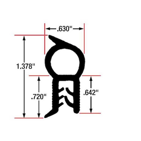 Trim Seal, EPDM, 10 ft Length, 5/8 in Overall Width, Style: Top Bulb MPN:1820-10