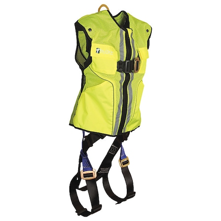 Hi-Vis Vest Full Body Harness, S/M, 425 lb., Mating Chest/ Mating Leg Straps, Back D-Ring MPN:7015SML