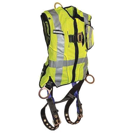 Hi-Vis Vest Full Body Harness, L/XL, 425 lb., Mating Chest/ Tongue Leg Straps, Back, Hips D-Ring MPN:G7018LXL