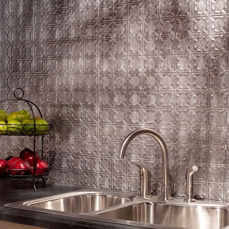Fasade 18in x 24in Traditional 6 Crosshatch Silver Backsplash Panel 5pk MPN:PB5621