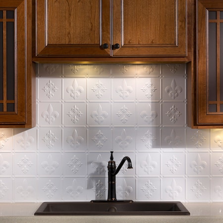 Fasade 18in x 24in Fleur-de-lis Gloss White Backsplash Panel 5pk MPN:PB6600