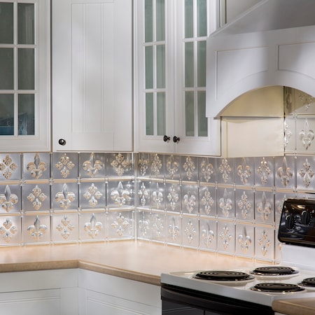 Fasade 18in x 24in Fleur-de-lis Brushed Aluminum Backsplash Panel 5pk MPN:PB6608