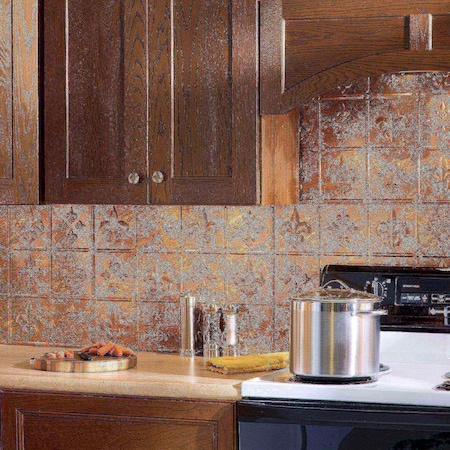 Fasade 18in x 24in Fleur-de-lis Copper Fantasy Backsplash Panel 5pk MPN:PB6611