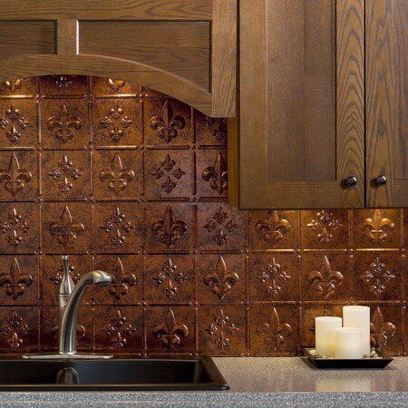 Fasade 18in x 24in Fleur-de-lis Moonstone Copper Backsplash Panel 5pk MPN:PB6618