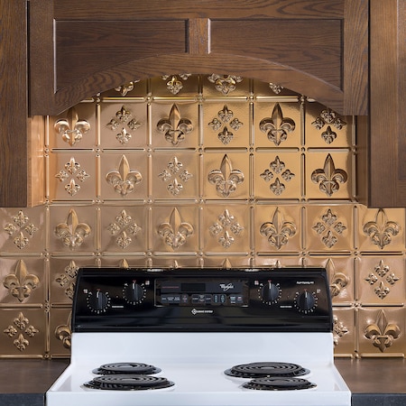 Fasade 18in x 24in Fleur-de-lis Polished Copper Backsplash Panel 5pk MPN:PB6625