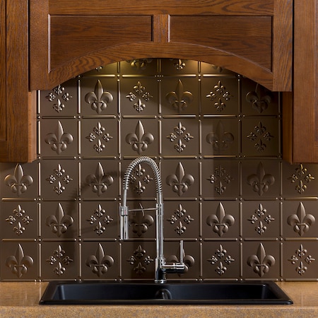 Fasade 18in x 24in Fleur-de-lis Argent Bronze Backsplash Panel 5pk MPN:PB6628