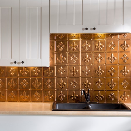 Fasade 18in x 24in Fleur-de-lis Antique Bronze Backsplash Panel 5pk MPN:PB6631