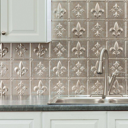 Fasade 18in x 24in Fleur-de-lis Vintage Metal Backsplash Panel 5pk MPN:PB6634