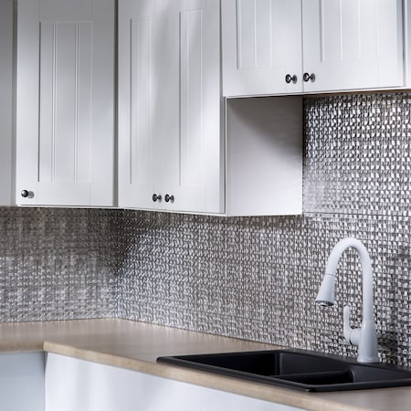 Fasade 18in x 24in Terrain Crosshatch Silver Backsplash Panel 5pk MPN:PB6721