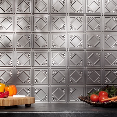 Fasade 18in x 24in Traditional 4 Argent Silver Backsplash Panel 5pk MPN:PB5109