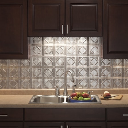 Fasade 18in x 24in Traditional 4 Crosshatch Silver Backsplash Panel 5pk MPN:PB5121